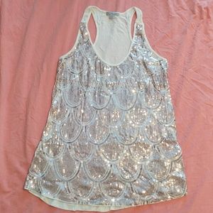 Pretty pink and white sequined tank top